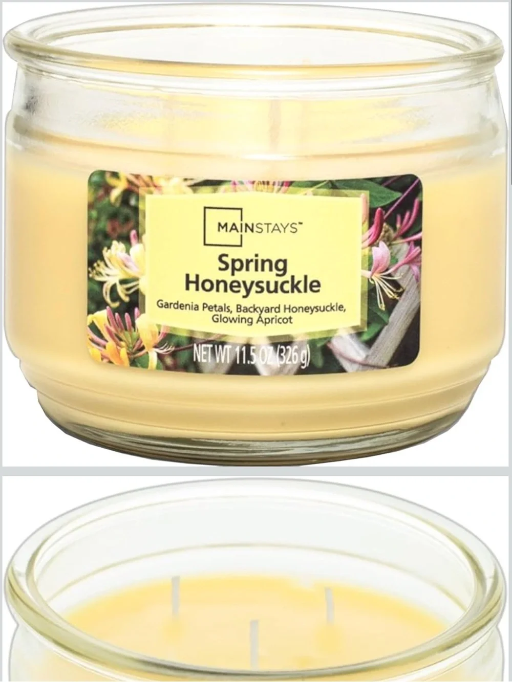 🔴 4/$15 Mainstays New Spring Honeysuckle 3-Wick 11.5oz Glass Jar Yellow Candle